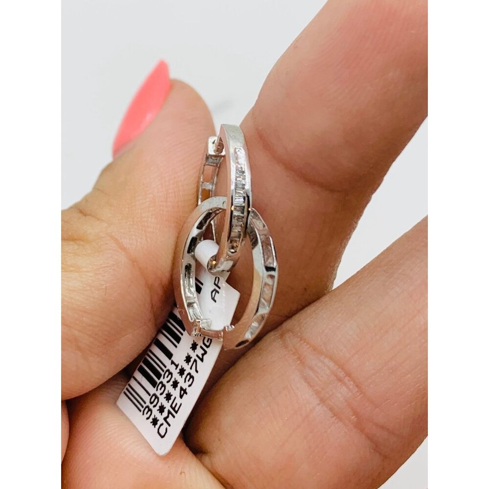 Real 10k White Gold Diamond Hoop Earrings